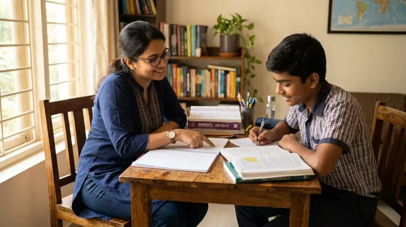 Authentic 1-on-1 home tutoring study session with smiling student